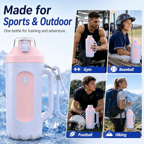 32oz Insulated Water Bottle Multi-Function Sports Jug with Handle & Magnetic Blender - Leak Resistant for Baseball Football Gym & Outdoor Activities (Dreamy Purple & Pink) - color: Dreamy Purple & Pink