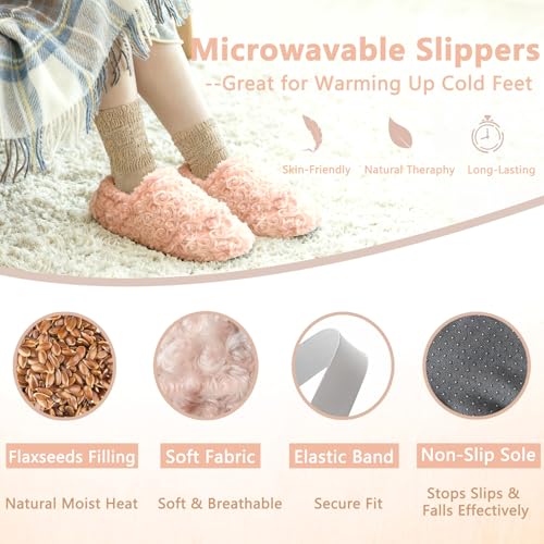 Microwavable Heating Pads for Foot, Microwave Foot Warmers with Moist Heat, Microwave Heated Slippers for Cold Feet, Microwavable Slippers, Heat Compress, Washable Cover, Pink, L - size: L, style: Pink
