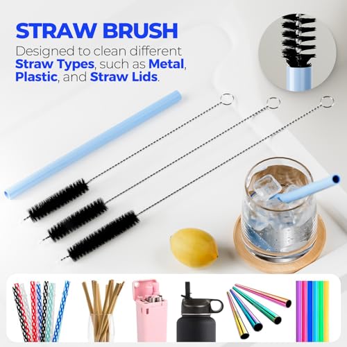Holikme 12 Pack Bottle Brush Set, 14" Long Handle Stainless Steel Bottle Cleaner Brush, 3 Straw Brushes, Bottle Cleaning Brush for Water Bottle, Baby Bottle Straws, Black - color: Black, size: 6Pack (Pack of 2)