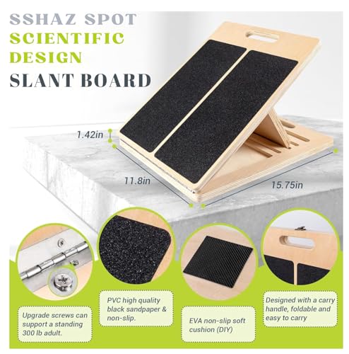 Professional Wooden Slant Board for Calf Stretching, Portable & 360° Balance Board, Adjustable 5–6 Angle Calf Stretcher with Carry Handle, Non-Slip 300LBS Physical Therapy Board for Knees