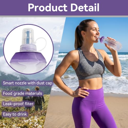 CLINTT 500ml Soft Flask, Foldable Running Water Bottle, TPU Folding Soft Water Flask, BPA-Free Collapsible Flask for Hydration Pack Running Vest, Cycling, Climbing, Hiking - 1Pcs, Purple - color: 1pcs, 500ml Purple