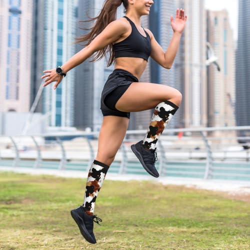 Camo Print Compression Socks Calf Knee High Support Socks Novelty For Women Men Nurse Athletic Running Hiking Travel - color: Cow Print