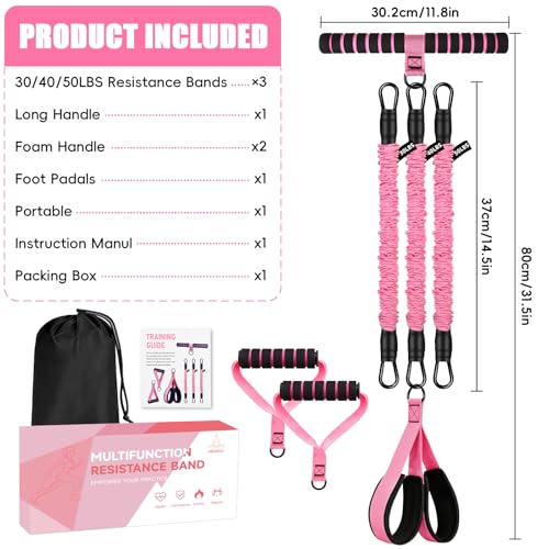 MENOLY Multifunction Pedal Resistance Band with Handle, 3 Different Levels Tube Adjustable Resistance Bands for Abdomen, Waist, Arm, Core/ABS, Leg Workout for Women Men