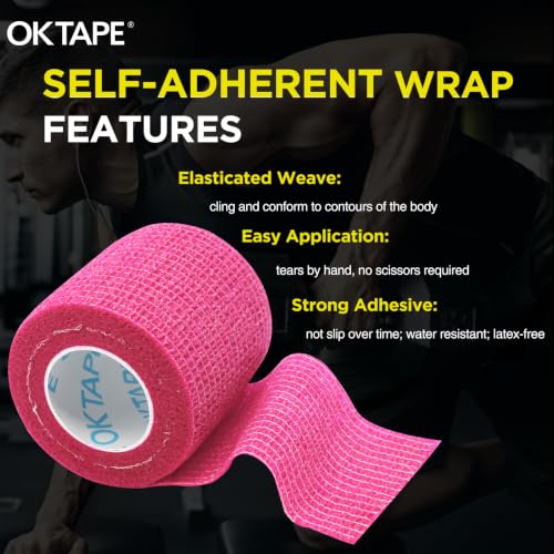 OK TAPE 12 Rolls Self Adhesive Bandage Wrap, Cohesive Elastic Athletic Tape - color: Pink, size: 2 Inch