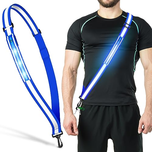 Ylzzrs LED Reflective Belt Sash Walking Gear,Safety Lights for Walkers at Night,High Visibility Safety Rechargeable Reflective Running Gear for Men Women Kids Night Dog Walking Gear - color: Blue