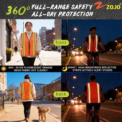 zojo High Visiblity Reflective Mesh Safety Vest Bulk 10 Pack - color: 10pcs-fluorescent Orange