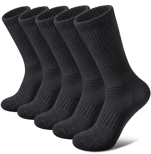 FNOVCO Women's Hiking Walking Running Crew Socks Thick Cushioned Athletic Compression Socks 5 Pairs - color: Black, size: 5-8