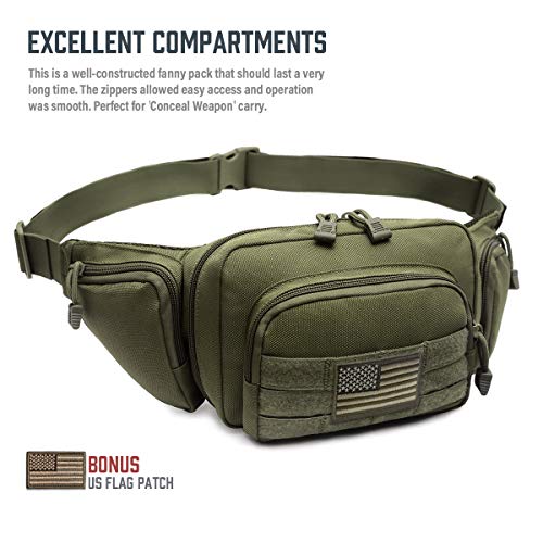 Tactical CCW Fanny Pack for Men Women, Concealed Carry Fanny Pack - color: Army Green
