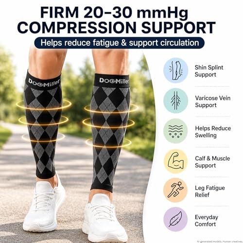 Doc Miller Calf Compression Sleeves 20-30 mmHg for Men & Women, Argyle - color: Black.Gray, size: XX-Large