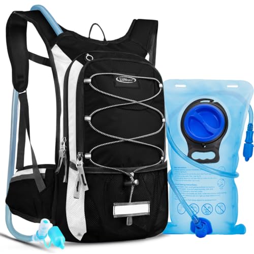 Hydration Backpack with 3L Water Bladder, Small Hydration Pack Backpack for Men Women, Lightweight Water Backpack with Cooler Layer for Running, Biking, Hiking - color: BlackWhite