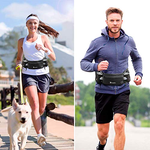 Number-one Running Belt with Water Bottles(2 x 175ML), Hydration Belt Waterproof Waist Pack Bag Fits iPhones Adjustable Sports Waist Pouch for Marathon Running Hiking Cycling - color: Black