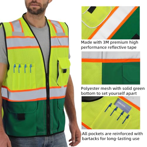 Dib Safety Reflective Safety Vest Made with 3M Tape, Yellow and Green L - color: Yellow & Green, size: Large