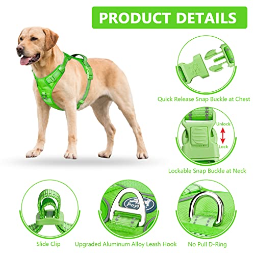PoyPet No Pull Dog Harness, Reflective Vest with 2 Leash Clips & Handle - color: Green(Matching Trim), size: S