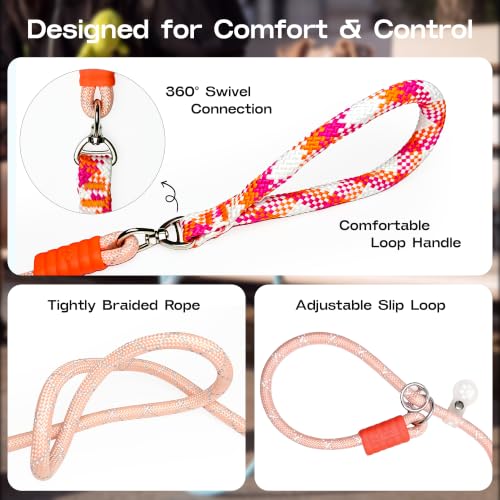 Slip Lead for Dogs, 5FT Rope Training Leash, Padded Handle,Pink - color: Light Pink