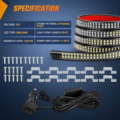 Nilight 2PCS 70 Inch Running Board LED Lights Strip Blue White for Truck - color: Blue White