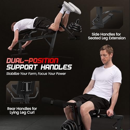 ANCHEER Leg Extension and Curl Machine, Adjustable Leg Workout Machine for Lower Body Training, 880LB Capacity Plate Loaded Leg Developer for Quads, Hamstrings & Glutes, Home Gym Equipment - color: Black