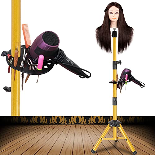 ZQIAN BEAUTY Heavy-duty Wig Stand Tripod, 55 Inch Metal Mannequin Head Stand Tripod For Hairdressing Training Head, Adjustable Wig Head Stand with Tool Tray (Golden, Mannequin Head Not Included) - color: Golden, size: 55 Inch