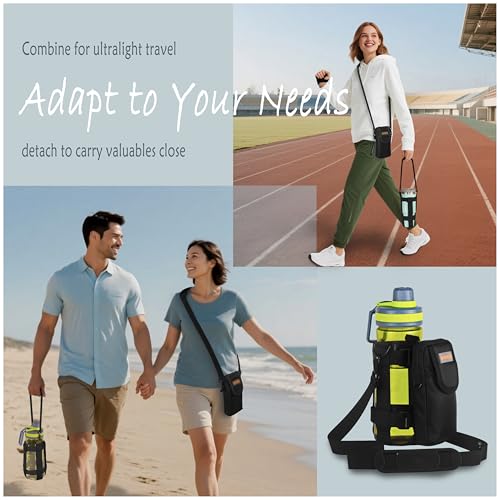 Detachable Water Bottle Holder with Strap & Tactical Pouch, MOLLE Bottle Carrier Sling, Manual Strap Adjustment for Perfect Fit of Most 18-64 oz Bottles, Black - color: Black