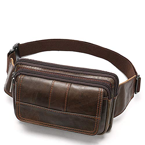 NIUCUNZH Real Leather Fanny Pack for Men Women Sling Waist Packs for Travel - color: Coffee