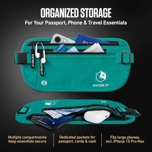 VENTURE 4TH Travel Money Belt, RFID Blocking Passport Holder - Turquoise - color: Turquoise