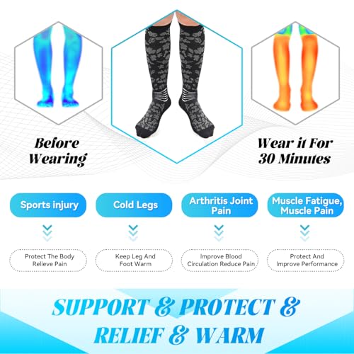IRAMY Compression Socks Women Ankle Support Gradient Compression Wicking Moisture Knee High Socks 3 Packs - color: Black+grey-2 Packs, size: Large