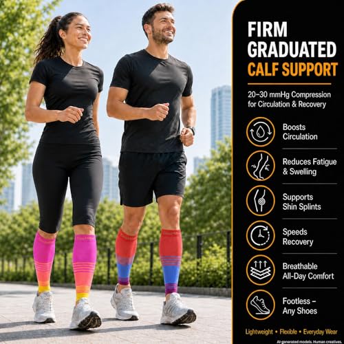 Doc Miller Calf Compression Sleeve for Men & Women – 20–30 mmHg Graduated Compression, Footless Compression Socks Alternative for Running, Shin Splints, Swelling, Varicose Veins –Calf Support, 1 Pair