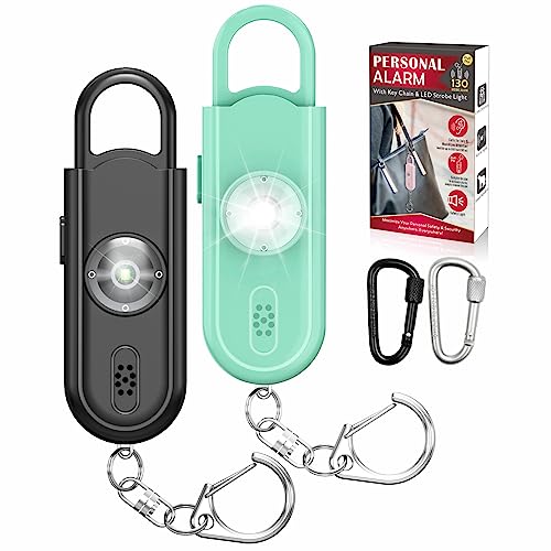 Safe Sound Personal Alarm, 2 Pack 130 dB Loud Siren Song Emergency Security Alarm Keychain with Strobe LED Light, Personal Sound Safety Siren for Women, Men, Children, Elderly - color: Black/Green