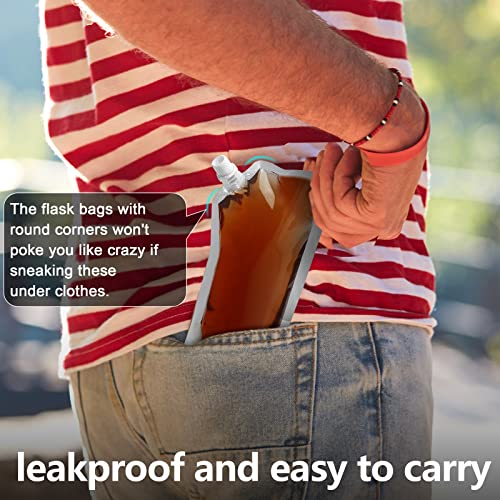 Liquor Flask Concealable And Reusable Cruise Sneak Drink Pouches Travel Drinking Alcohol Plastic Flasks bags with Funnel (16OZ-6PCS) - size: 16OZ-6PCS