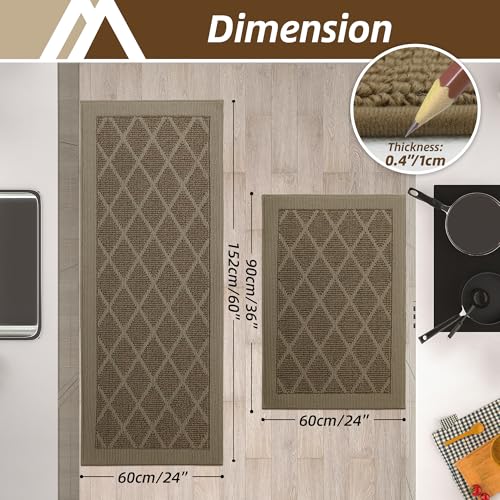 COSY HOMEER Kitchen Rugs, 2 PCS Kitchen Mats Non Slip Washable,Beige - color: Beige, size: 24"x36" + 24"x60"