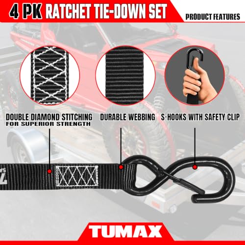 4Pcs Ratchet Tie Down Straps: 15FT 2200lb for Truck, Motorcycle & Cargo - size: 2200lbs-Black