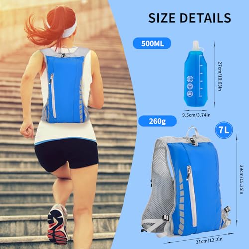 Hydration Running Vest for Women Men,Lightweight Breathable Reflective Hydration Pack with 500ml Water Bottle,Hydration Vest Pack Backpack for Hiking,Camping,Trail Running,Cycling,Race,Marathon