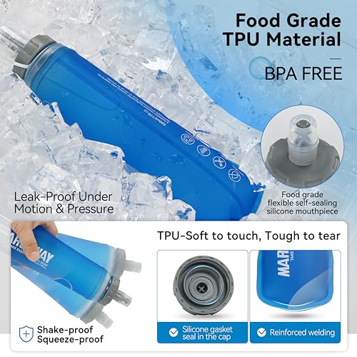 MARCHWAY Soft Flask Collapsible Water Bottle with Wide Mouth, 300ml/500ml - color: Dark Blue, size: 500 ml/17 oz