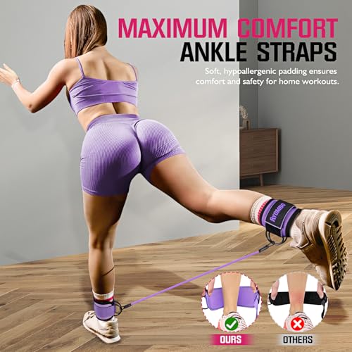 Ayombo Ankle Resistance Bands with Cuffs, Home Gym Workout Equipment, Lifting Glute Butt Exercise Equipment for Women, Ankle Weights Fitness Set, Leg Booty Equipment for Training Perfect Body Shape - color: 1-Purple