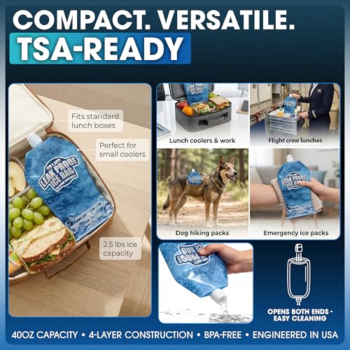 Large Leakproof Ice Bag. Reusable Ice Pack for Cooler - Long Lasting Instant Cooler Ice Packs - Drop in Cubed Ice to Make Cold, Dry Freezer Packs for Coolers - Drink Your Ice When It Melts - size: Small (40 fl oz) / 2 Pack
