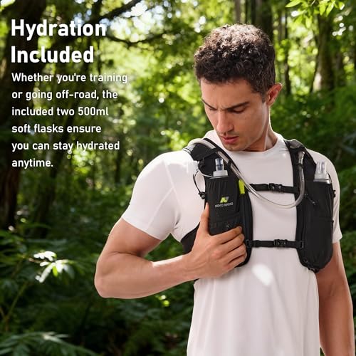 N NEVO RHINO Running Vest 5L, Hydration Vest with 2 TPU 500ml Soft Flask - color: black, size: X-Large