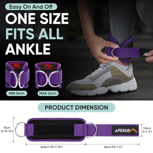 APEXUP Ankle Strap for Cable Machine, Ankle Resistance Bands, Cable Kick Back Ankle Straps for Gym, Glute Workouts, Leg Extensions, Adjustable Straps with Neoprene Padding - color: Black+Purple, style: Pair
