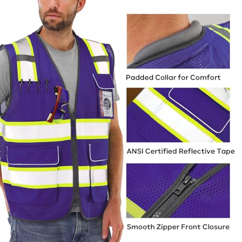 Neopelta Hi Vis Reflective Safety Vest for Men Women Purple Mesh/Yellow M - color: Purple / Yellow Trim, size: Medium