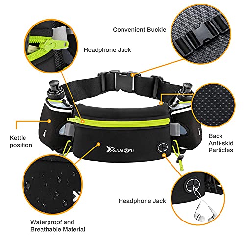 Number-one Running Belt with Water Bottles(2 x 175ML), Hydration Belt Waterproof Waist Pack Bag Fits iPhones Adjustable Sports Waist Pouch for Marathon Running Hiking Cycling - color: Green