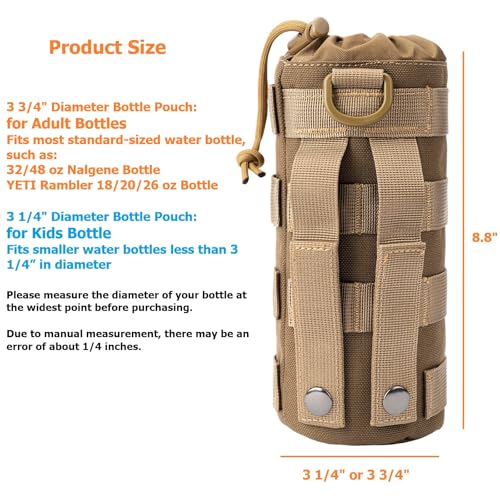 MOLLE Water Bottle Holder Tactical Nylon Bottle Pouches Hydration Carrier for Belt/Backpack/Vest/Bike Sports Outdoor Hiking Camping Hunting Fishing - color: Coyote Brown