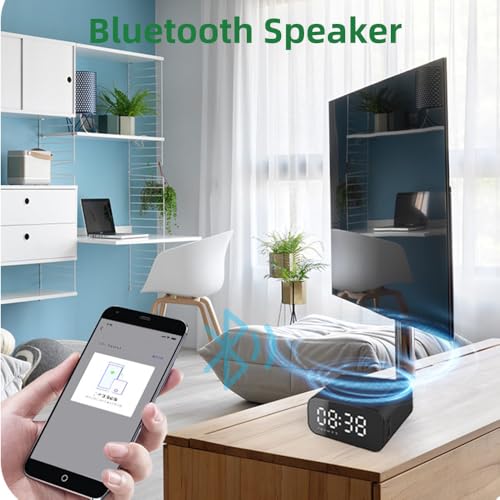 IHAO 7in1 Multifunctional Digital Alarm Clock with 15W Fast Wireless Charger Bluetooth Speaker LED Display Clock FM Radio TF Card, AUX Input, USB Port Dual Alarm for Bedroom and Office-BT510 Black - color: 5in1 Wireless Charger Alarm Clock Bt510 Black