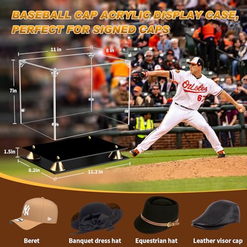 KOLIPI Hat Display Case, Clear Acrylic Baseball Cap Display Box Stand - size: 11 x 8 x 7 inches
