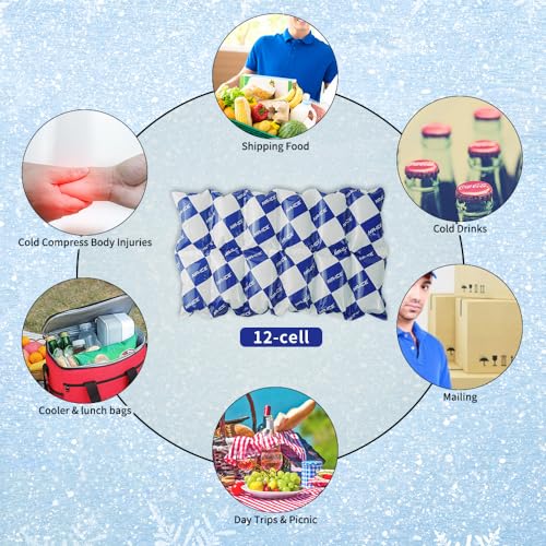 Reusable Dry Ice Packs for Shipping & Storage - Long Lasting Cold Packs for Lunch Box & Coolers - Ideal for Frozen Food & Drinks - style: 13"x7" 8 pcs(12 cells)