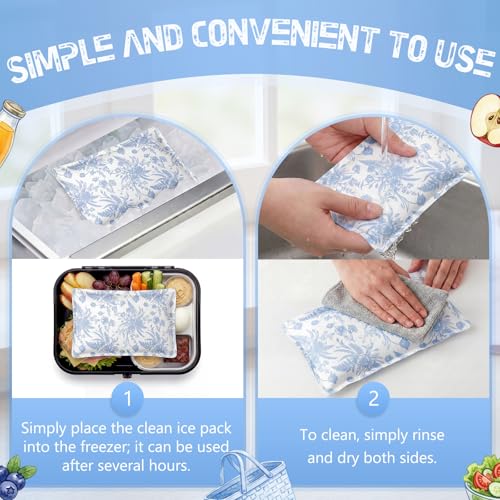VIHOSE 2 Pcs Ice Packs for Lunch Box Bag - color: Blue, style: Floral