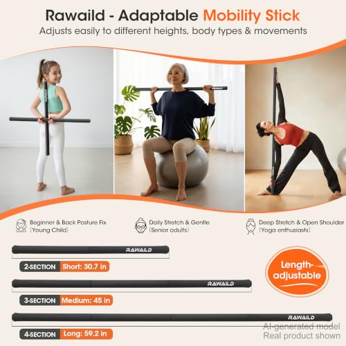 Yoga Stick, Upgraded 5ft Steel Mobility Exercise Bar for Back Stretching - color: 2-Black
