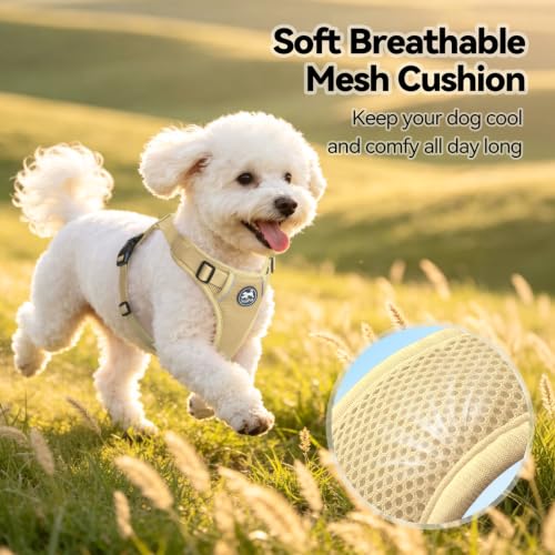 PoyPet Mesh Dog Harness, Reflective Breathable Puppy Vest for Small Dogs - color: Khaki, size: S