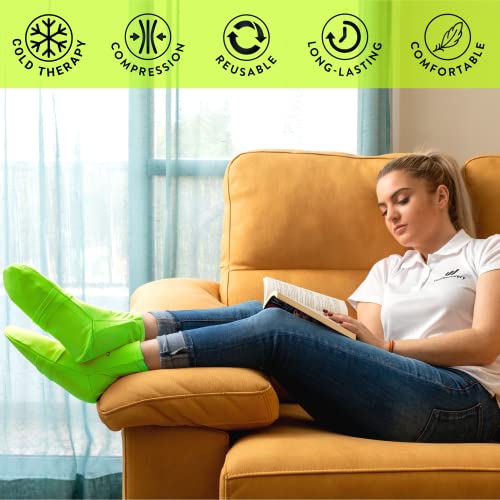 Ice Pack Socks for Feet Coolers - Reusable Hot&Cold Therapy Socks w/Compression Straps - Cold Gel Pack for Neuropathy, Foot Pain, Plantar Fasciitis & Sprains - Cooling Socks for Hot Feet for Gout - size: S/M, style: Green