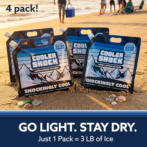 Cooler Shock Reusable Ice Packs for Cooler - Long Lasting Cold Freezer Packs for Coolers and Lunch Boxes - Cooler Ice Packs for Camping Gear, Fishing, Road Trips, Beach Must Haves - style: Medium - With Handle - 4pk