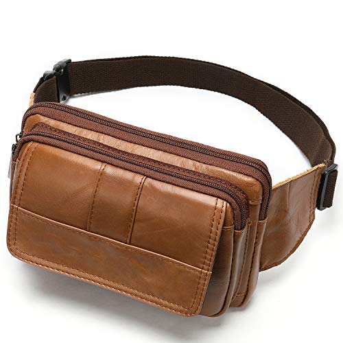 NIUCUNZH Real Leather Fanny Pack for Men Women Sling Waist Packs for Travel - color: Brown