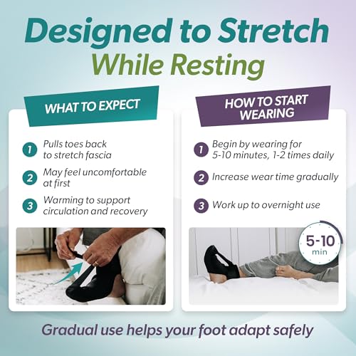 BraceAbility Plantar Fasciitis Relief Night Splint Sock - Soft Achilles Tendonitis Brace for Women and Men, Foot Drop, Planters Facetious Night Sling Boot for Sleeping and Stretching Support (L)