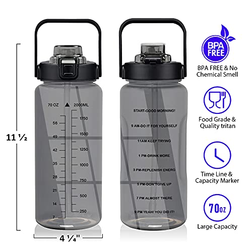 Half Gallon Water Bottle with Sleeve, 64OZ Motivational Water Bottle - color: Black